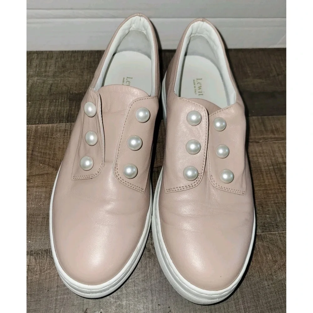 Lewit Pink Leather‎ Pearl Detail Sneakers US 9.5 EU39/40